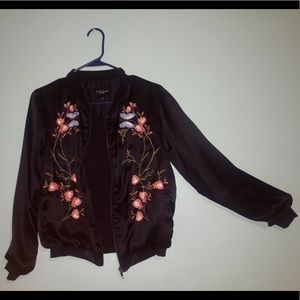 Walter Baker XS  Embroidered Black Bomber Jacket